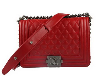 Chanel A67025 Le Boy Flap Shoulder Bag In Red Sheepskin Leather