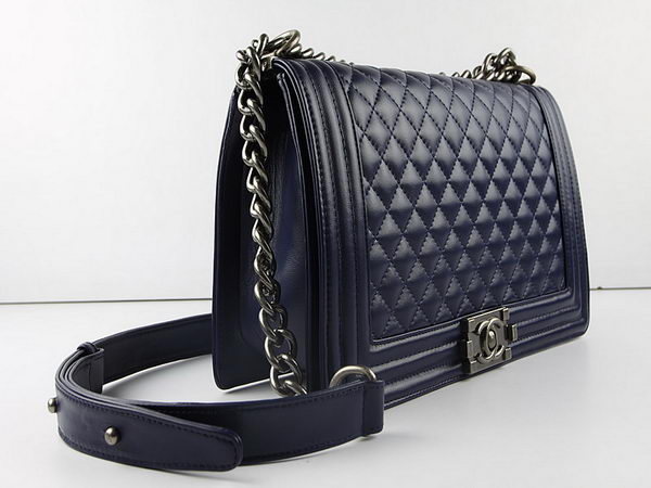 Chanel A67026 Royalblue Large Le Boy Flap Shoulder Bag Silver