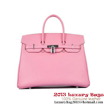 Hermes Birkin 35CM Pink Clafskin Leather Tote Bag Silver