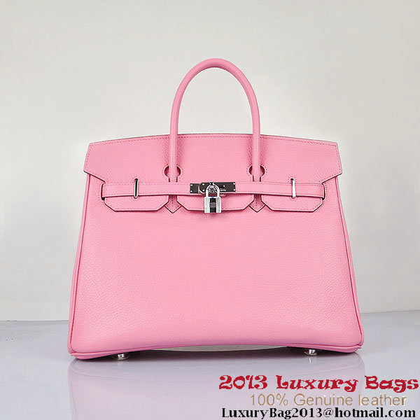 Hermes Birkin 35CM Pink Clafskin Leather Tote Bag Silver