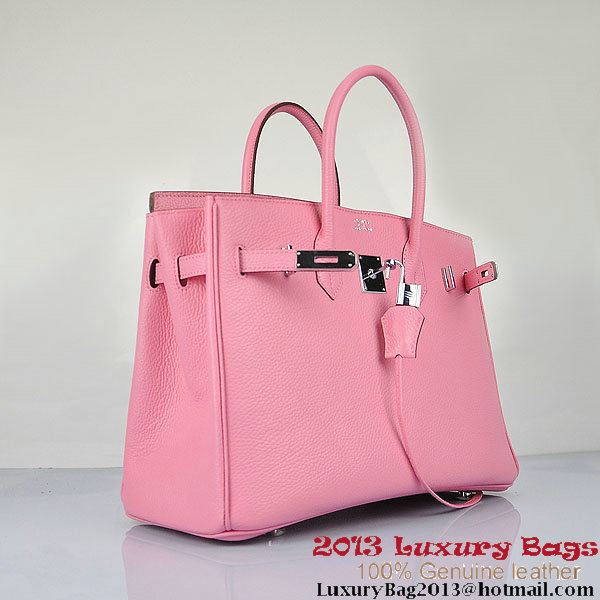 Hermes Birkin 35CM Pink Clafskin Leather Tote Bag Silver