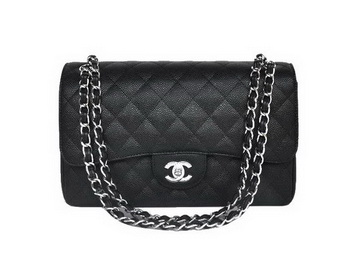 Chanel Jumbo Quilted Classic Cannage Patterns Flap Bag A58600 Black Silver