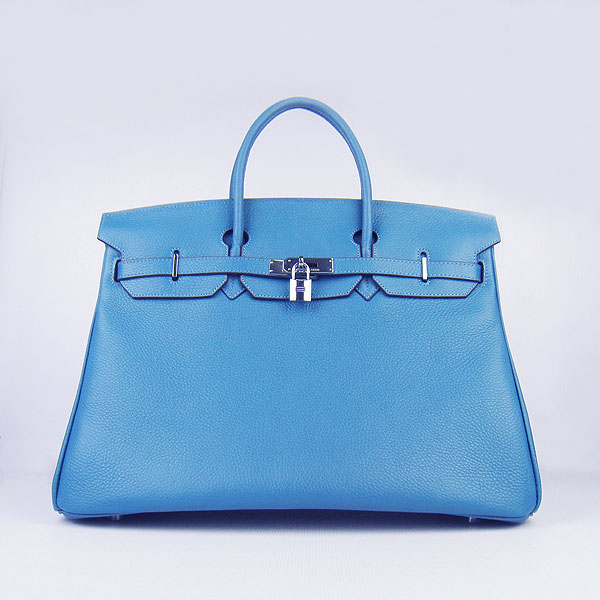 Hermes Birkin 6099 40CM Togo Bag Blue Silver padlock