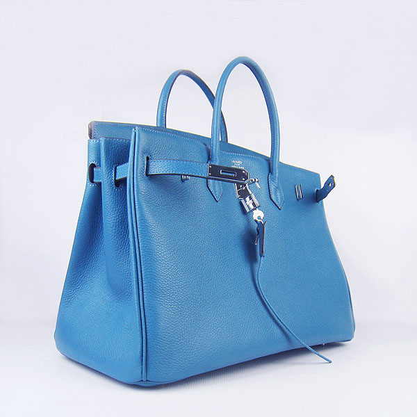 Hermes Birkin 6099 40CM Togo Bag Blue Silver padlock