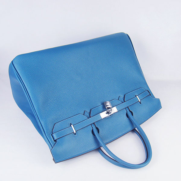 Hermes Birkin 6099 40CM Togo Bag Blue Silver padlock