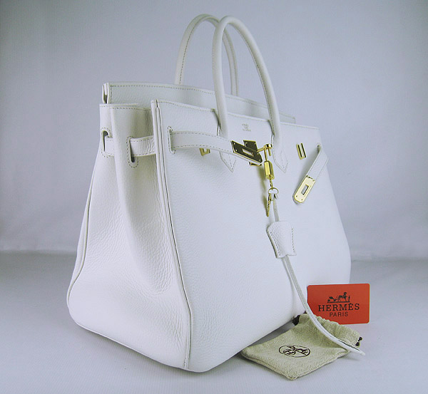 Hermes Birkin 40CM Togo Bag  White 6099 Gold