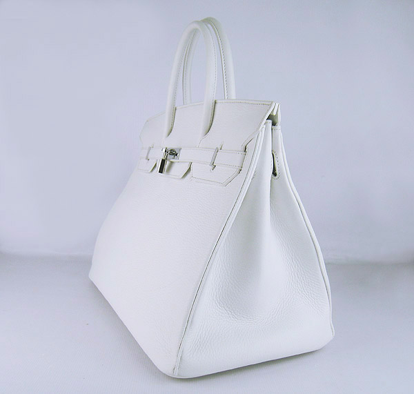 Hermes Birkin 40CM Togo Bag  White 6099 Silver