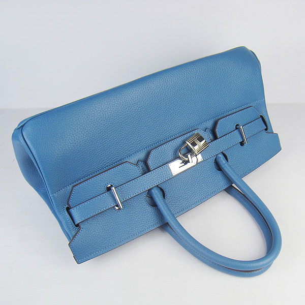 Hermes Birkin 6109 Togo Leather Bag Blue 42cm Silver