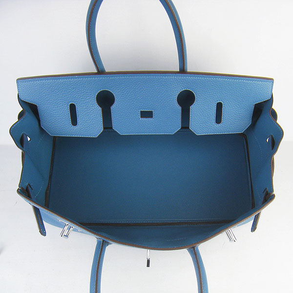 Hermes Birkin 6109 Togo Leather Bag Blue 42cm Silver