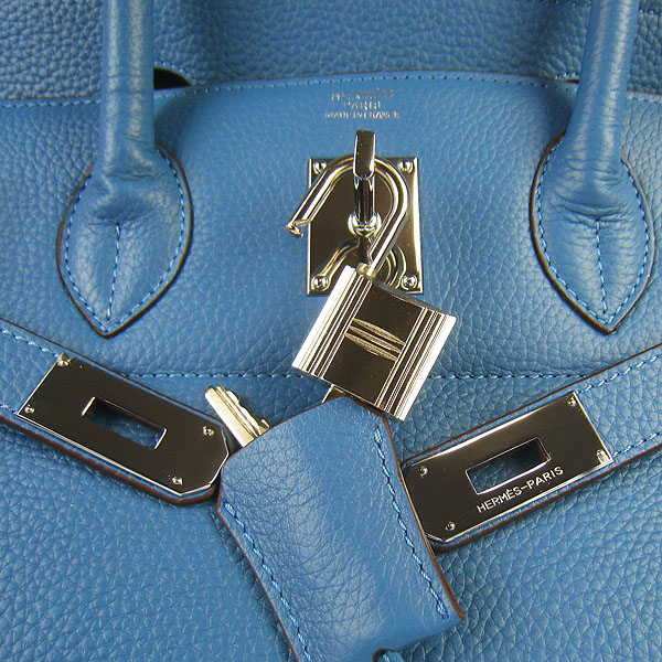 Hermes Birkin 6109 Togo Leather Bag Blue 42cm Silver