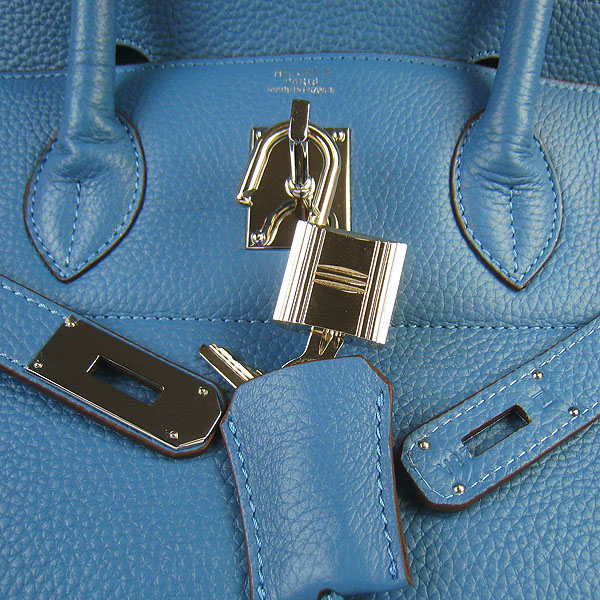 Hermes Birkin 6109 Togo Leather Bag Blue 42cm Silver