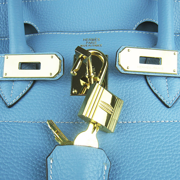 Hermes Birkin 6109 Togo Leather Bag Light Blue 42cm Gold