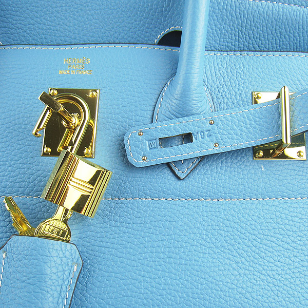 Hermes Birkin 6109 Togo Leather Bag Light Blue 42cm Gold