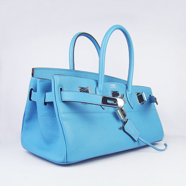 Hermes Birkin 6109 Togo Leather Bag light Blue 42cm Silver