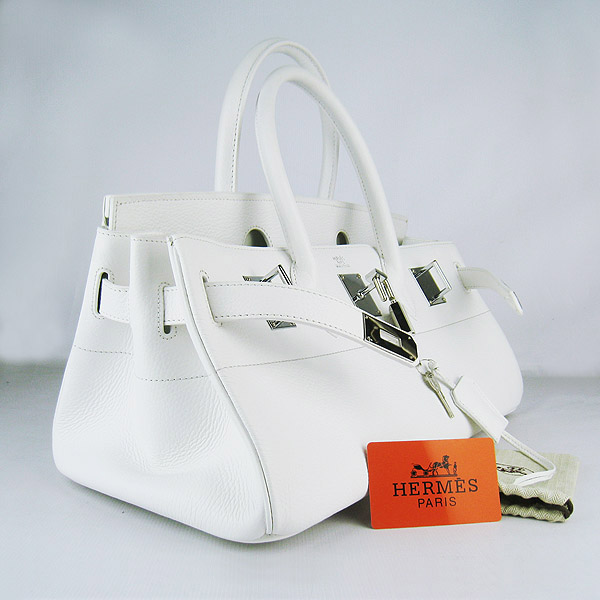 Hermes Birkin 6109 Togo Leather Bag White 42cm Silver 