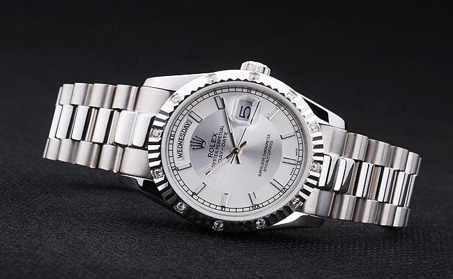 Rolex Day-Date Silver White Cutwork 34mm Men Watch-RD3821