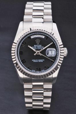 Rolex Day-Date Silver Cutwork Black Surface Watch-RD3818