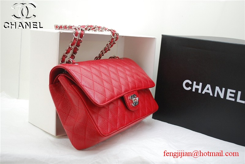 Chanel 2.55 Double Flap Silver Hardware A1112 Red