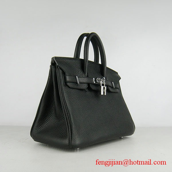 Hermes Birkin 25cm Togo Leather Handbag 6068 Black Silver Palladium hardware