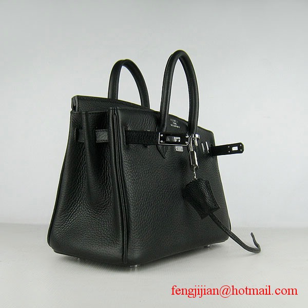 Hermes Birkin 25cm Togo Leather Handbag 6068 Black Silver Palladium hardware