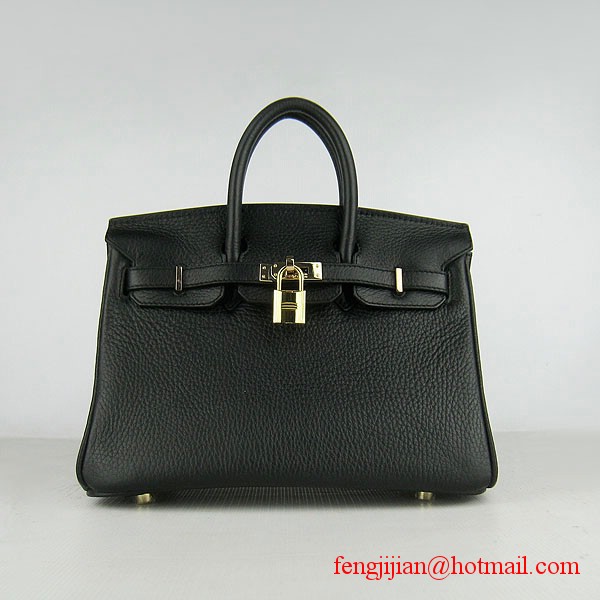 Hermes Birkin 25cm Togo Leather Handbag 6068 Black Gold Palladium Hardware