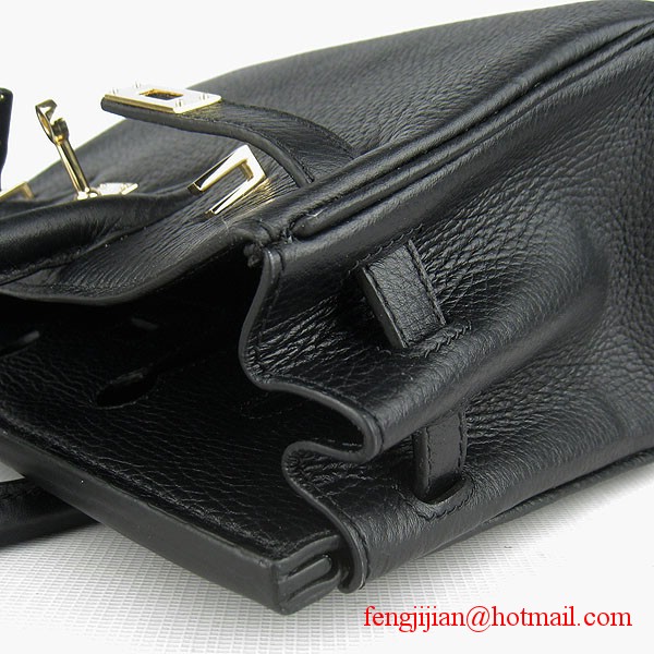 Hermes Birkin 25cm Togo Leather Handbag 6068 Black Gold Palladium Hardware