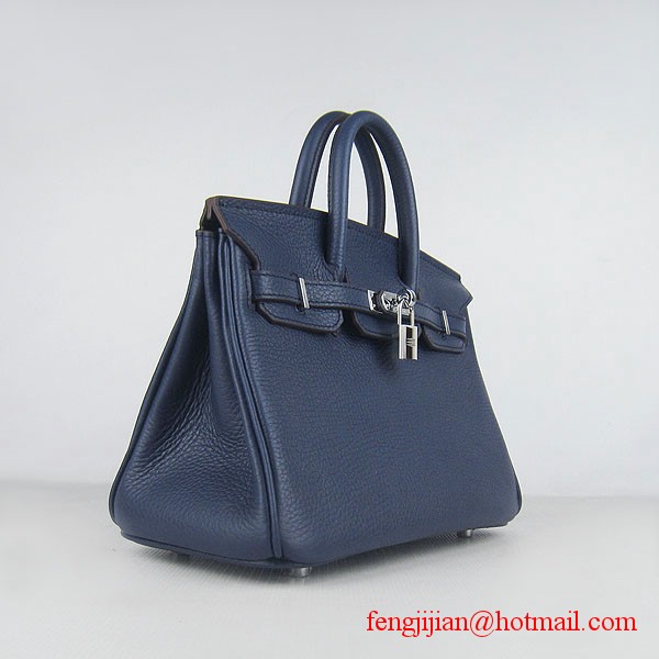 Hermes Birkin 25cm  Togo Leather Handbag 6068 Dark Blue Silver Palladium hardware