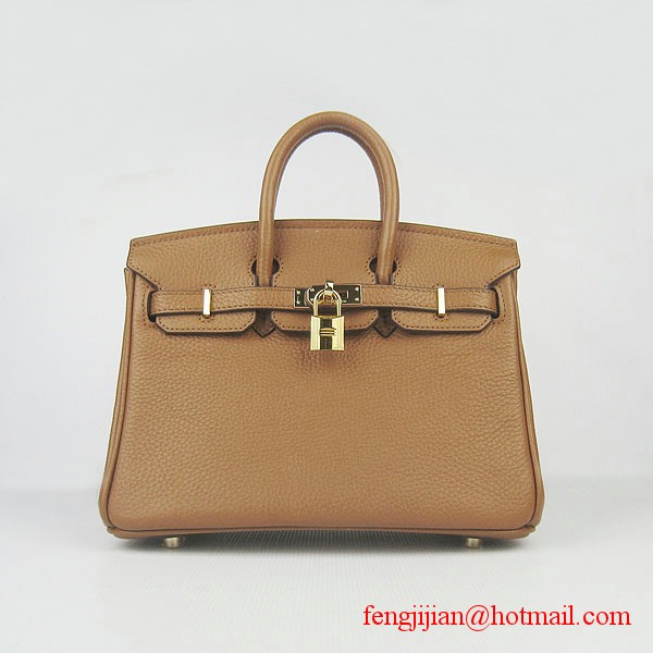 Hermes Birkin 25cm Embossed Leather Handbag 6068 Light Coffee Gold Palladium hardware