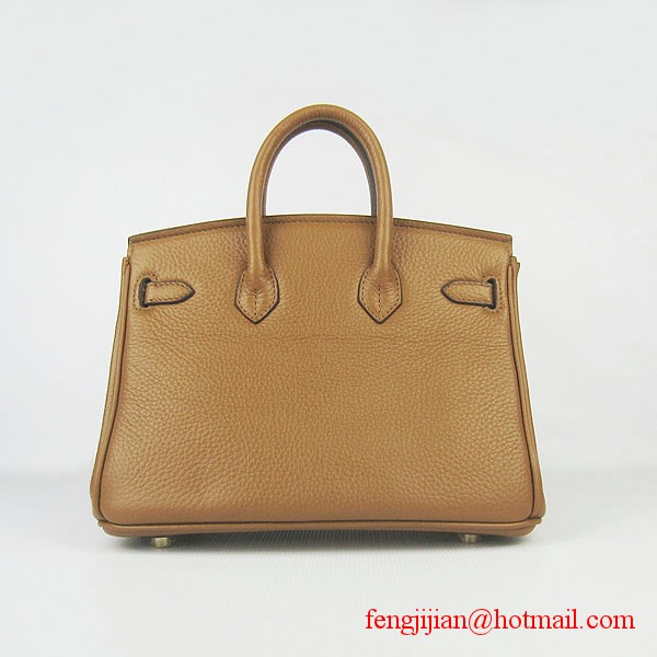 Hermes Birkin 25cm Embossed Leather Handbag 6068 Light Coffee Gold Palladium hardware