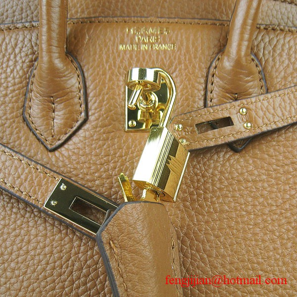 Hermes Birkin 25cm Embossed Leather Handbag 6068 Light Coffee Gold Palladium hardware