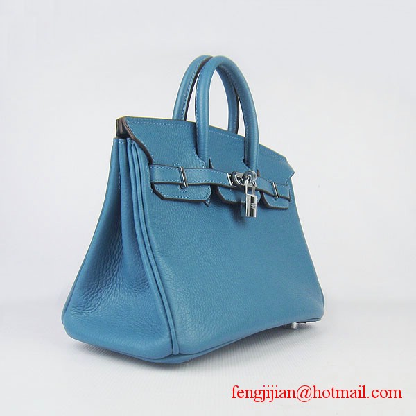 Hermes Birkin 25cm Togo Leather Bag 6068 Blue Silver Palladium hardware