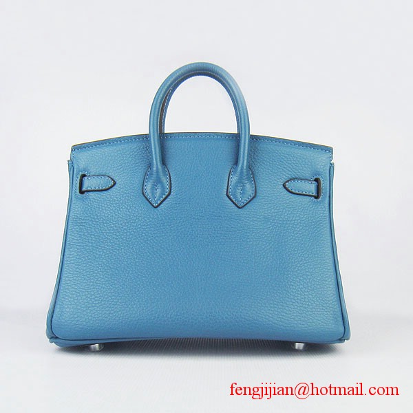 Hermes Birkin 25cm Togo Leather Bag 6068 Blue Silver Palladium hardware