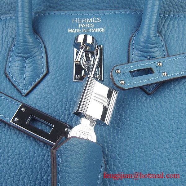 Hermes Birkin 25cm Togo Leather Bag 6068 Blue Silver Palladium hardware