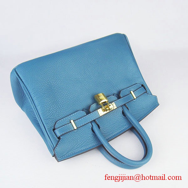 Hermes Birkin 25cm Togo Leather Bag 6068 Blue Gold Palladium hardware