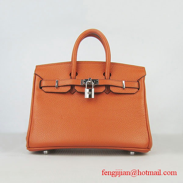 Hermes Birkin 25cm Embossed Leather Handbag 6068 Orange Silver Palladium hardware