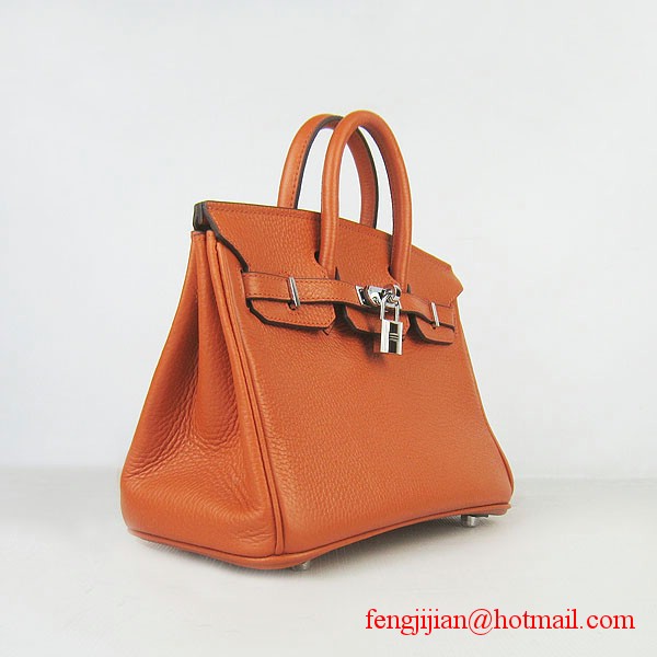 Hermes Birkin 25cm Embossed Leather Handbag 6068 Orange Silver Palladium hardware