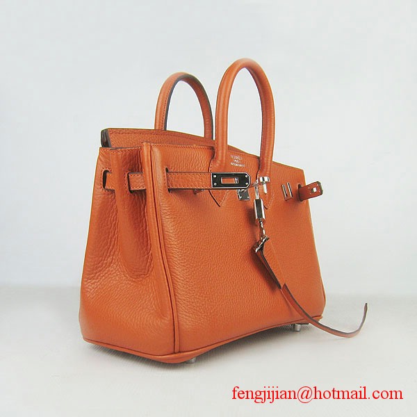 Hermes Birkin 25cm Embossed Leather Handbag 6068 Orange Silver Palladium hardware
