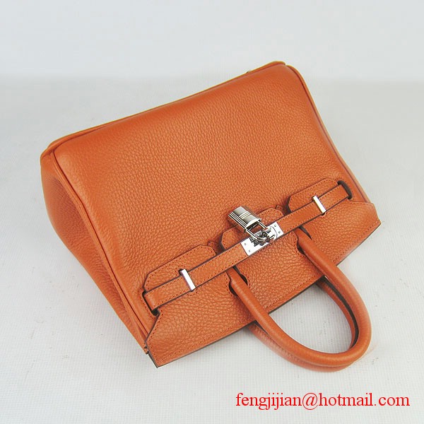 Hermes Birkin 25cm Embossed Leather Handbag 6068 Orange Silver Palladium hardware