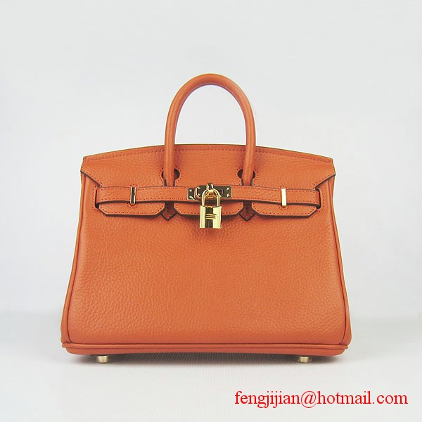 Hermes Birkin 25cm Embossed Leather Handbag 6068 Orange Gold Palladium Hardware 