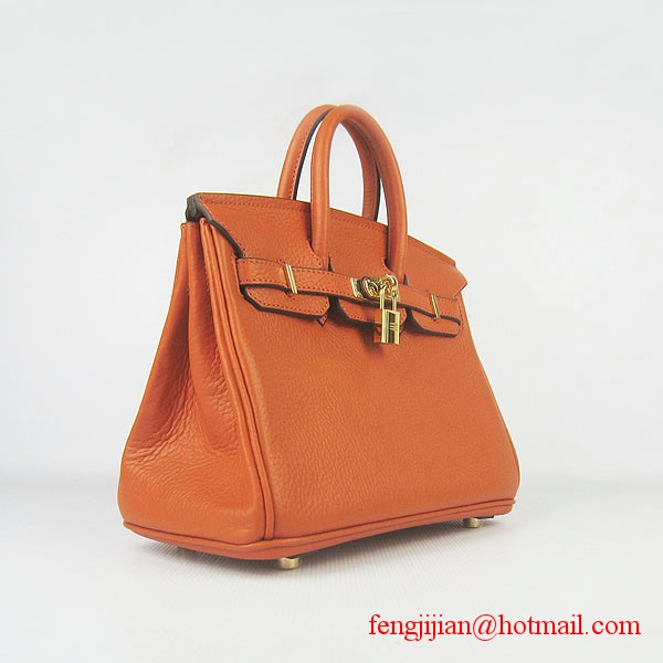 Hermes Birkin 25cm Embossed Leather Handbag 6068 Orange Gold Palladium Hardware 