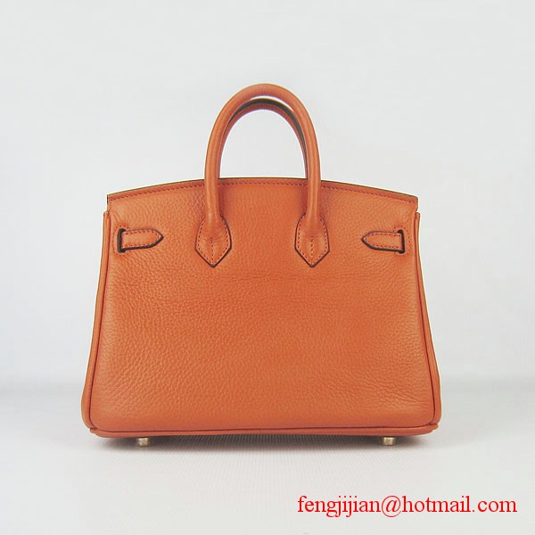 Hermes Birkin 25cm Embossed Leather Handbag 6068 Orange Gold Palladium Hardware 