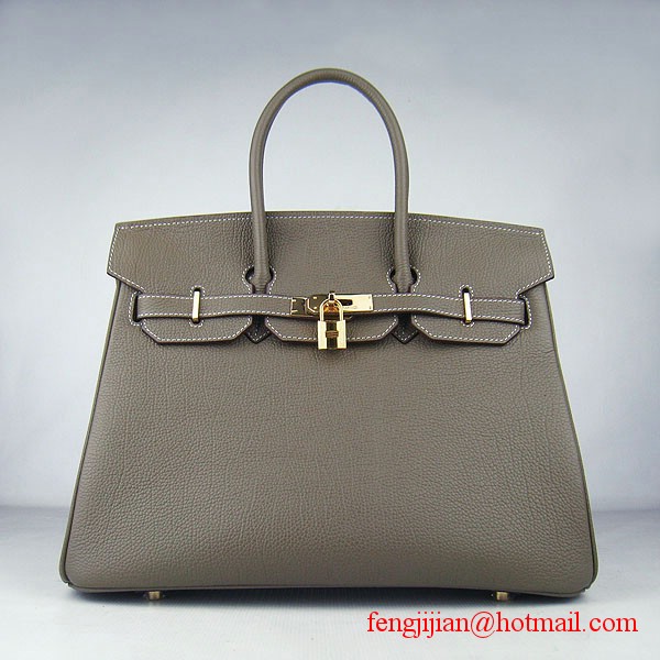 Hermes Birkin 35cm Tendon Veins Leather Bag Khaki Gold Hardware