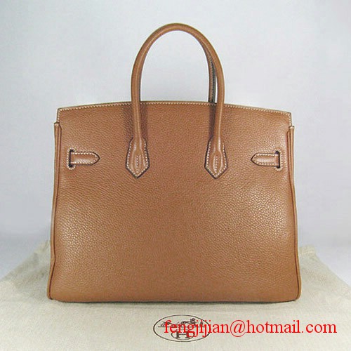 Hermes 35cm Embossed Veins Leather Bag Light Coffee 6089 Silver Hardware