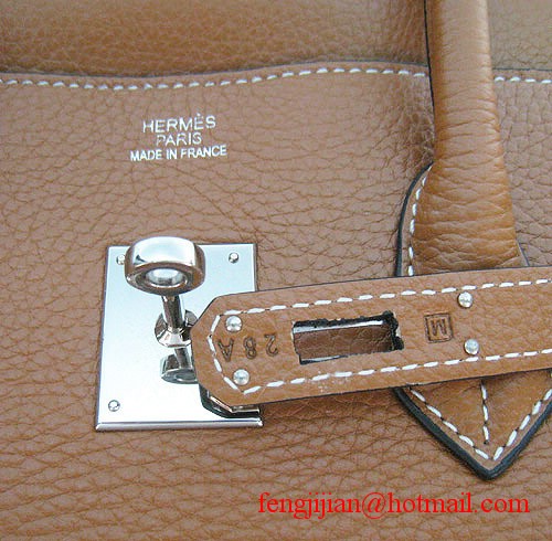 Hermes 35cm Embossed Veins Leather Bag Light Coffee 6089 Silver Hardware