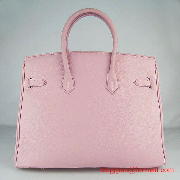 Hermes 35cm Embossed Veins Leather Bag Pink 6089 Gold Hardware