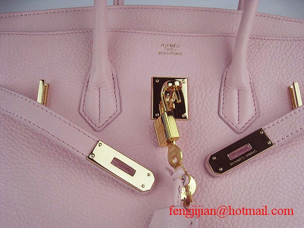 Hermes 35cm Embossed Veins Leather Bag Pink 6089 Gold Hardware