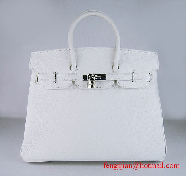 Hermes Birkin 35cm Embossed Veins Leather Bag White 6089 Silver Hardware