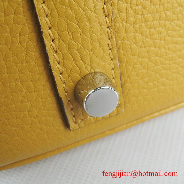 Hermes 35cm Embossed Veins Leather Bag Yellow 6089 Silver Hardware