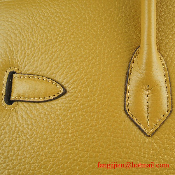 Hermes 35cm Embossed Veins Leather Bag Yellow 6089 Gold Hardware