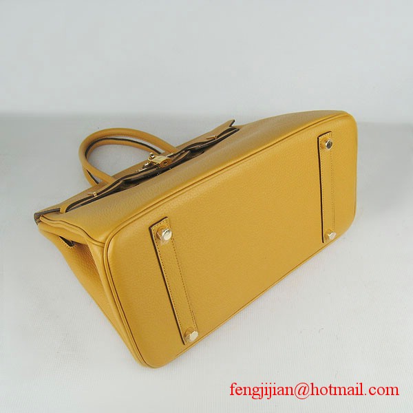 Hermes 35cm Embossed Veins Leather Bag Yellow 6089 Gold Hardware